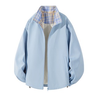 格子拼接棒球領夾克 春季新款寬鬆休閒運動外套