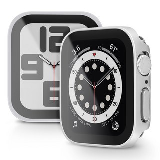 뷰씨 애플워치 스퀘어 풀커버 일체형 9H 강화유리 액정보호 케이스, 무광 실버