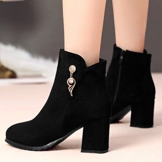 女款短靴 磨砂粗跟馬丁靴 加絨保暖