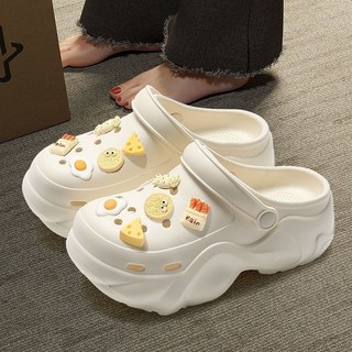 足弓支撐洞洞鞋女外穿2025新款eva防滑防臭厚底增高沙灘包頭涼鞋, 黑色【棕色熊】抑菌防臭+透氣舒適,35-36碼【標準碼】