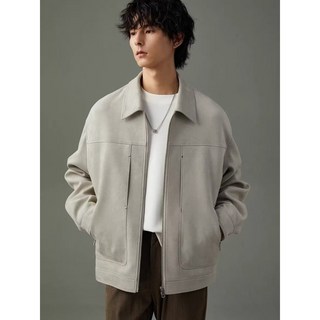 春秋季翻領麂皮絨夾剋男百搭工裝外套高端休閒痞帥寬鬆秋裝上衣潮 韓版外套 防風外套 休閒夾剋 潮牌外套 工