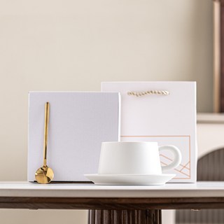 見山咖啡杯禮盒 茶杯馬克杯 陶瓷情侶對杯 新婚/喬遷禮物, 純白-簡易禮盒+手提袋, 1個