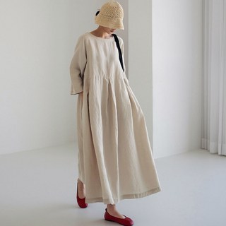 Novastar 여자 봄 가을 원피스 린넨 면 루즈핏 빅사이즈 바캉스 원피스 데일리룩