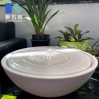 流水盆 流水擺件 生財流水循環聚寶盆 噴泉水景觀聚寶盆 花園庭院簡約循環水缽造景 陽臺會所流水盆, 1個, 白晶沙40直徑*16高(cm)