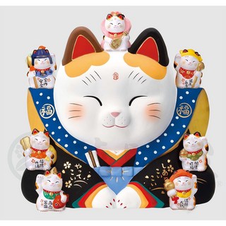 錦彩福助 招福招財貓 48cm 日本藥師窯 吉祥物 招運開福 kc783, 1個