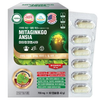 미국 미타징코엔시아 60캡슐 은행잎추출물 영양제 셀레늄 아연 비타민D, 60정, 1개
