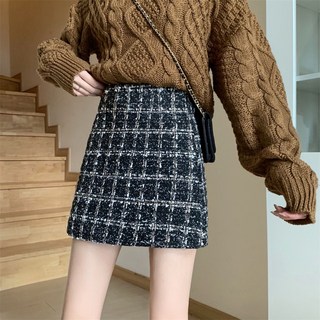 TKX 여성용 A라인 체크 패턴 트위드 미니 스커트 겨울 패션 캐주얼 스타일 베이직 세련된 디자인 KC69
