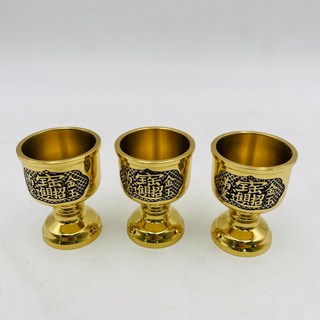 古德 招財進寶敬杯 銅製 榮華富貴 金玉滿堂 供杯 神明杯 敬水杯 供佛杯, 1個, 小 / 單個, 金色