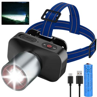 Ramswan 초강력 led 헤드랜턴 휴대용 헤드라이트 충전식, 블랙, 1개