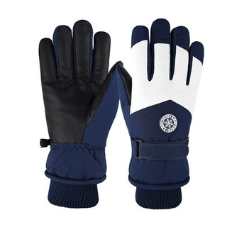 滑雪手套 男女秋冬季防風防潑水戶外騎行摩托車加絨加厚保暖手套, 升級直指藍色(男款)
