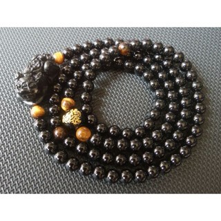 畫意坊 咬錢龍貔貅招財手鏈：長壽石黑瑪瑙108珠開運手鍊，招財進寶/開源廣進/正財/偏財