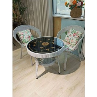 라탄테이블세트 테이블 전원주택 베란다 카페 소파 세트 야외용 펜션, 7. 샴페인 2개 의자철화 원형