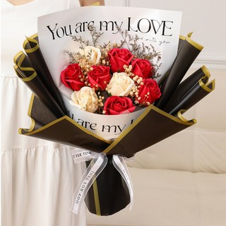 玫瑰永生花束 香皂花乾燥花 畢業/母親節/情人節花束, 红玫瑰花束(附袋子)