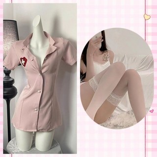 性感護士服套裝 純色深V設計 含腰帶