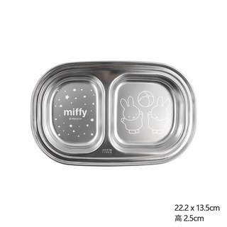 里和 韓國正版 米菲兔 304不鏽鋼 兒童 餐具組 學習筷 湯匙 叉子 水壺 水杯 防燙碗 學習碗筷, 1個, 全不鏽鋼2格餐盤, Silver, 全不鏽鋼2格餐盤