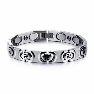 CROWN 써지컬스틸+게르마늄 음이온 건강 행운 만자 팔찌 C1301