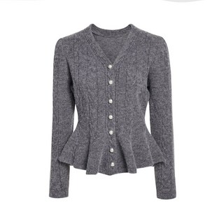 [백화점 정품] JJ지고트 간절기 아가일 진주 플레어 금사 니트 가디건