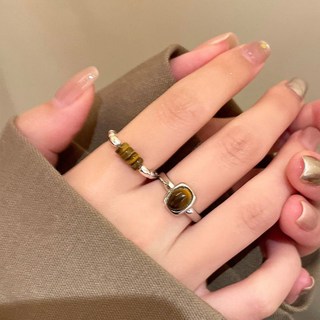 中古遺風美拉德虎眼石戒指女，小眾設計獨特食指戒，復古高級感指環，巴洛克小巧氣質百搭