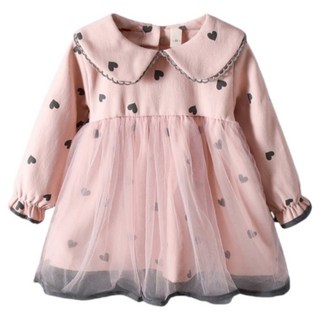 萱寶媽咪baby童裝館 韓版兒童秋冬薄款長袖連身紗裙 女童娃娃領網紗蛋糕裙連身裙 小洋裝