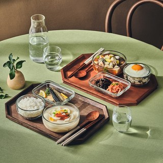 한상차림 유리 밥공기+국공기+찬기 6조 세트, 글라스락 한상차림 플레이팅 2인 세트
