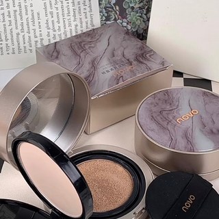 DR精選美妝平價店【7501人收藏】NOVO氣墊粉餅二閤一雙層遮瑕保濕定妝防汗控油持久不脫妝粉底BB霜, 【1+1】自然偏白膚色 微光瓷白色, 1個