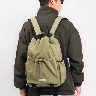 休閒高顏值大容量輕便騎行旅遊戶外登山包抽繩大學生通勤揹包, 軍綠色