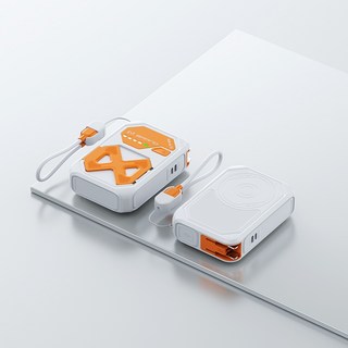 多功能無線充電行動電源，內建多接頭，手機支架設計，安全便攜, 白色★磁吸快充★贈送引磁片10000mah, Y376