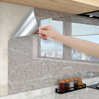 防水自黏壁紙 仿大理石墻紙 加厚PET壁貼 耐高溫防油 廚房櫥櫃壁紙 每卷60*500公分, 意大利灰