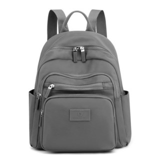 時尚多格層休閒後背包 女款帆布尼龍防水小後背包 電腦包 旅行包, 灰色