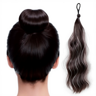 샤에르 10초 완성! 자연스럽고 풍성한 볼륨 올림머리 로우번/ 똥머리/포니테일, 1개, 블랙 화이트