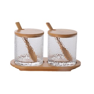 綠典 日式玻璃調味罐調料盒鹽糖罐 家用廚房調味盒調料瓶家用套裝密封防潮調味收納調味罐調料瓶調料瓶密封盒調味盒廚房收納, 1個, 兩組調味罐
