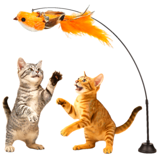 스마일플로우 진짜같은 사랑새 낚시대 풀세트 고양이 최애 튼튼 고정 장난감, 1세트, 불꽃 새