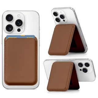 뷰씨 맥세이프 자력 2배 카드 3장 수납 가죽 카드지갑 거치대, 1개, 브라운