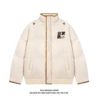 BUFU 秋冬撞色刺繡加厚棉衣 - 男女通用時尚短版保暖棉外套