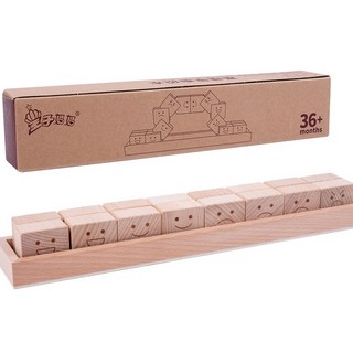 木質表情平衡積木 兒童桌面拼搭堆疊玩具 早教益智親子疊疊樂, 1個, 牛皮紙盒』