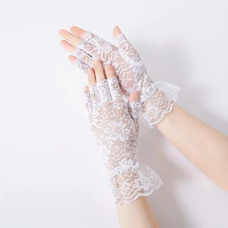 여름 레이스 반 손가락 선 스크린 장갑 터치 야외 사이클링 운전 자전거 웨딩, 01 WHITE