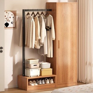 BYOU 프리미엄 원목 시스템 드레스룸 3in1 다기능 행거 옷장 대용량 수납, 원목색