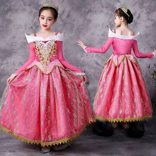 達通-女童睡美人公主裙愛洛公主造型服裝，兒童長袖艾洛公主裙婚禮花童禮服聖誕節禮物，女孩萬聖節造型服飾網紗長裙小洋裝