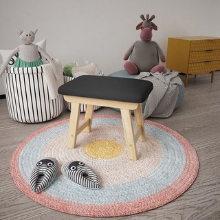 實木矮凳 皮革坐墊 換鞋凳 腳踏凳, 原木黑色, 1個