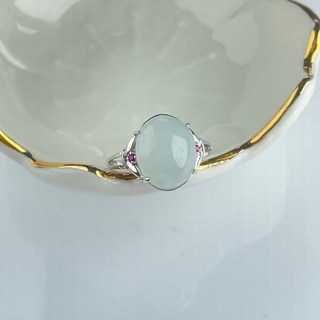 玉我翡翠 晴水綠蛋面翡翠戒指 A貨女戒 簡約時尚