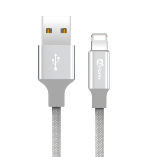AI HOME TYPE-A to Lightning 2.4A快充線 適用於iPhone 14以下設備 編織數據傳輸充電線, 1個, A TO L 2.4A 灰白,100公分, 灰白, 100cm