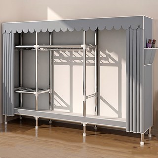 시스슈 조립식 3단 이동식 행거 시스템 강화 철제 프레임 | 대용량 하단 수납공간 & 먼지방지 커튼 장착, 회색