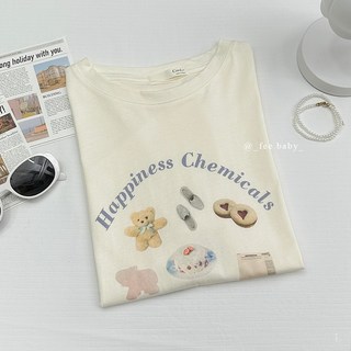 【Fee現貨3色】印花夏季短袖T恤 韓系 圓領上衣 T恤 短版上衣 女上衣 短袖 韓國女裝