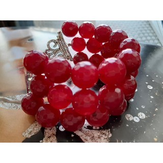 紅寶石【珠寶鑲工 奢華 鋯石手鍊】鑽石切角 手圍16.5cm 手珠