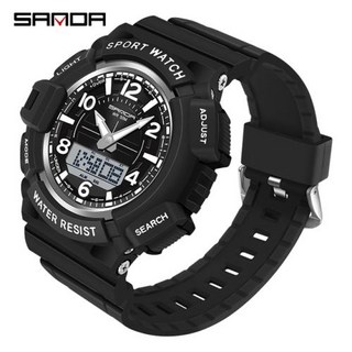 SAMDA남성용 새로운 스포츠 시계 50M 방수 시계 알람 듀얼 디스플레이 쿼츠 손목 시계 군사 저항성 남성 시계