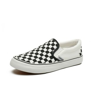 鞋百貨 格子帆布鞋 一腳蹬