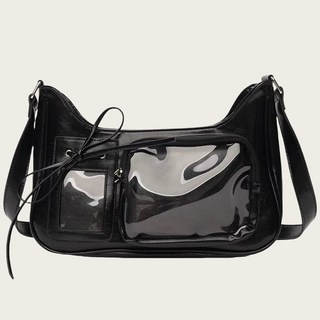 二次元娃痛包小卡版小眾設計感單肩斜挎包，高品質通勤日常包包, 黑色