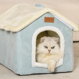 貓窩冬季保暖貓屋別墅房子封閉式四季通用可拆洗狗窩寵物貓躲避屋, 1個, 格子,S