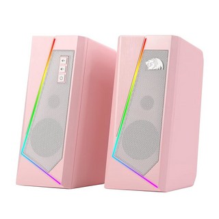 Redragon GS520 RGB 데스크톱 스피커 6개의 다채로운 LED 모드를 갖춘 2.0 채널 PC 컴퓨터 스테레오 향상된 사운드 및 간편한 볼륨 제어 USB 전원3.5mm, Pink