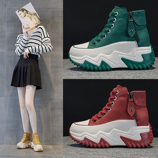 女款厚底韓版時尚馬丁靴 綁帶側拉鍊設計 多色可選